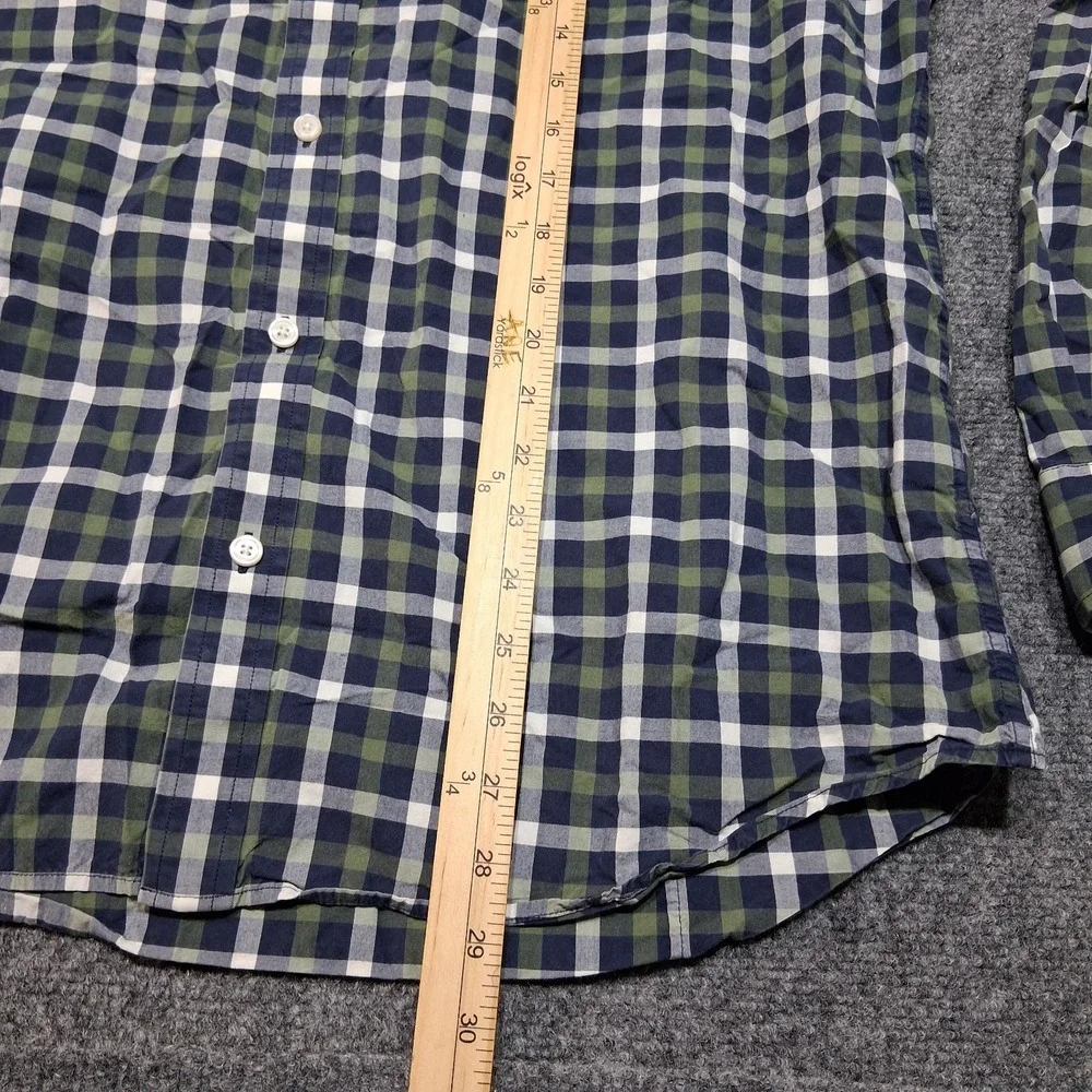 Banana Republic Shirt Mens XL Gray/Gree/Blu Plaid Long Sleeve Slim Fit Button Up